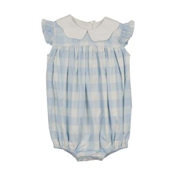 Bonjoy Girl Shabbos Plaid Romper Blue Gingham