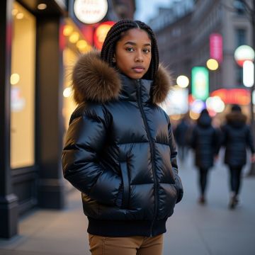 Scotch Bonnet Girls Coat Black with Natural Fur