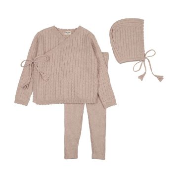 Soft cable Collection Knit Wrap Sweater Set & Pointy Bonnet