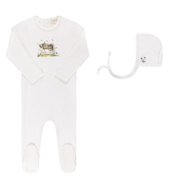 Ely's and Co Watercolor Cradle Collection Ivory Girl Footie + Bonnet
