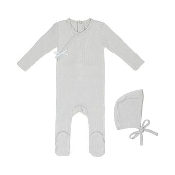 Mini Label Sea Blue Circle Wrapover Pointelle Footie and Hat