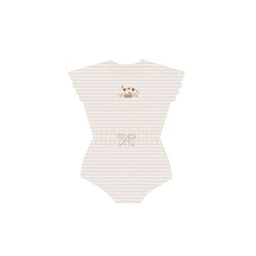Ely's and Co Floral Stripe Collection Ivory Pink Romper