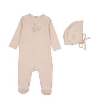 Bonne Bonne Swanlily Footie & Hat Set Soft Pink