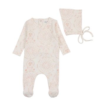 Bee and Dee Swirls in Bloom Footie with Pointy Bonnet