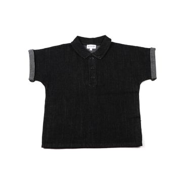 Bopop Denim Snap Shirt with Collar Black Denim