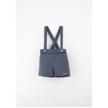 Popelin Slate Blue Linen Shorts with Straps
