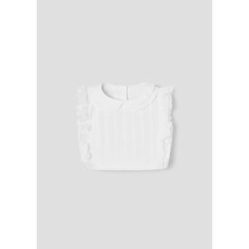 Popelin White Short Top with Double Baby Collar
