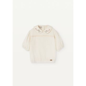 Popelin Off-white Blouse With Embroidered Neckline