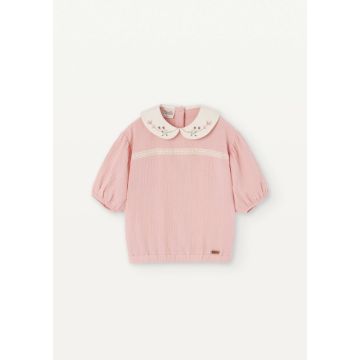 Popelin Pink Blouse With Embroidered Neckline