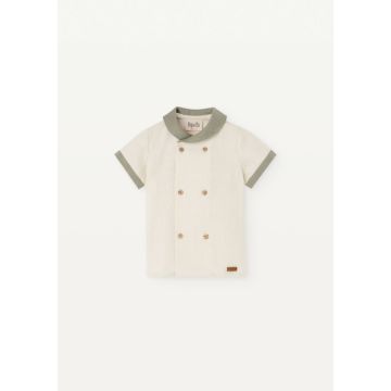 Popelin Green Linen Shirt With Sailor Collar
