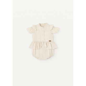Popelin Off-white contrasting romper suit with frills