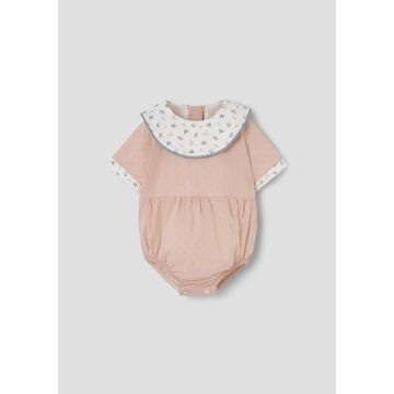 Popelin Mauve Pink Plumeti Romper Suit with Bib Collar