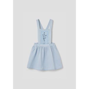 Popelin Blue Short Skirt with Embroidered Bib