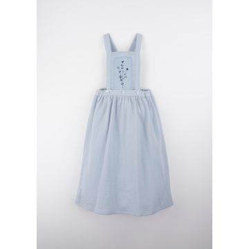 Popelin Blue Midi Skirt with Embroidered Bib