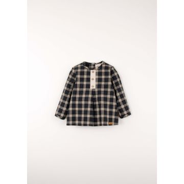 Popelin Grey Plaid Shirt with Pleat 