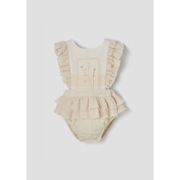 Popelin Romper Suit with Embroidered Bib