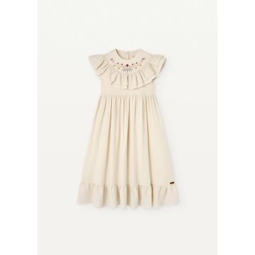 Popelin Off-white Dress With Embroidered Yoke and Frills