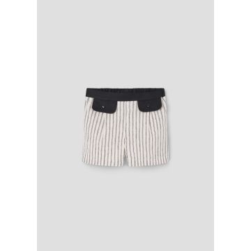 Popelin Black Striped Shorts with Flaps