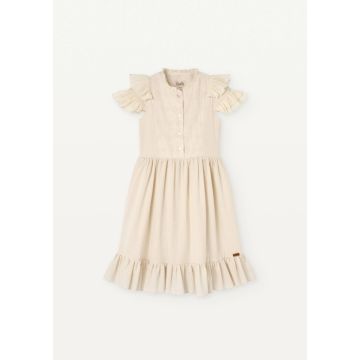 Popelin Off-white Contrasting Dress with Frills