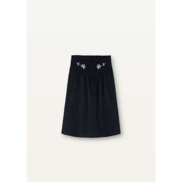 Popelin Black Velvet Embroidered Midi Skirt