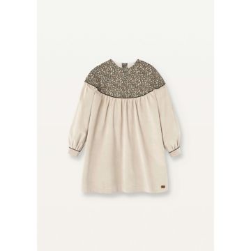 Popelin Beige Velvet Floral Dress