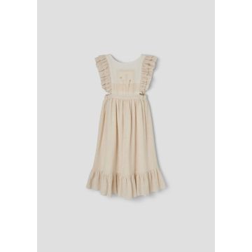 Popelin Off-white Dress with Embroidered Bib