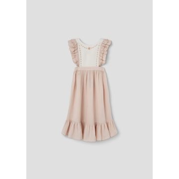 Popelin Dusty Pink Dress with Embroidered Bib