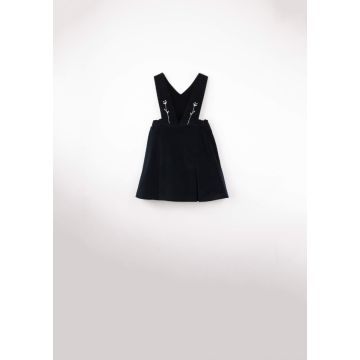 Popelin Black Velvet Short Dress with Bib