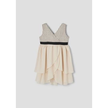 Popelin Black Striped Midi Dress with Crossover Front