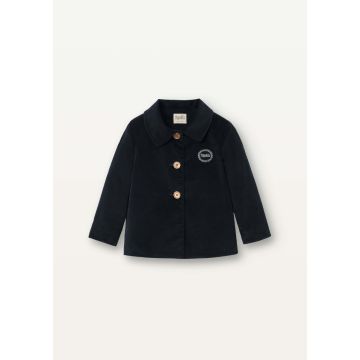 Popelin Black Velvet Coat with Lapel 