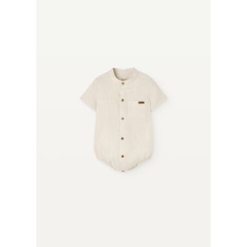 Popelin Off-white linen shirt-style romper suit