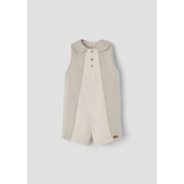 Popelin Sand Waffle Fabric Jumpsuit with Baby Collar