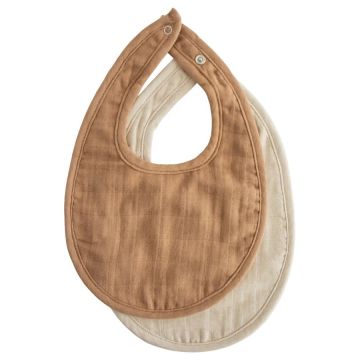 Mushie Muslin Bib 2pk Tan/Fog