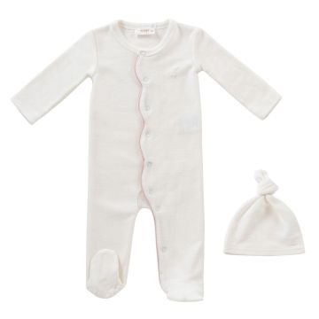 Kipp Baby Pink Scallop Terry Romper & Hat Set