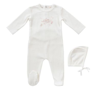 Kipp Baby Pink Carousel Romper & Bonnet Set