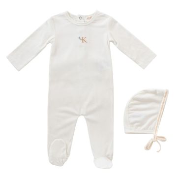 Kipp Baby Gold Metallic Embroidered Romper + Bonnet Set