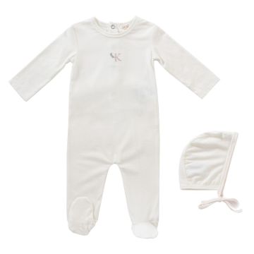 Kipp Baby Pink Metallic Embroidered Romper + Bonnet Set