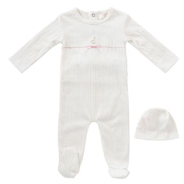 Kipp Baby Pink String Bow Romper + Hat Set