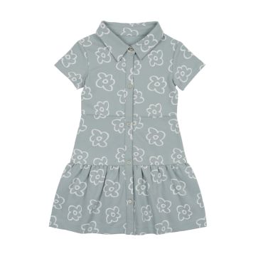 Maniere TIERED FLOWER SHORT SLEEVE DRESS, BLUE