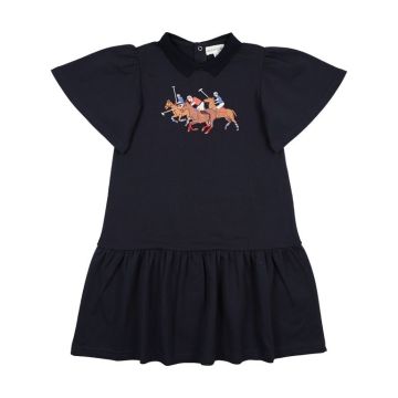 Bopop Embroidered Horse Collection Toddler Dress Navy