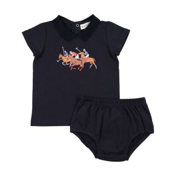 Bopop Embroidered Horse Collection Baby Set Navy