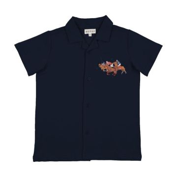 Bopop Embroidered Horse Collection Grandpa Tee Polo Navy