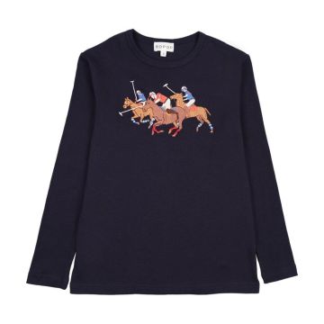 Bopop Embroidered Horse Collection 3/4 Sleeve Tee Navy