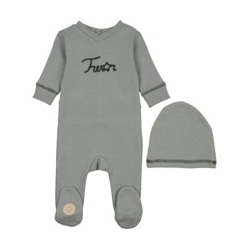 Mon Tresor Tresor Stitch Boys Footie & Hat Set Stone Blue