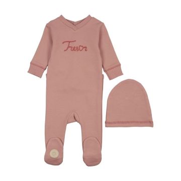 Mon Tresor Tresor Stitch Girls Footie & Hat Set Mist Rose
