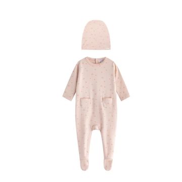 Oubon Tulip Print Pink Ground Footie + Hat