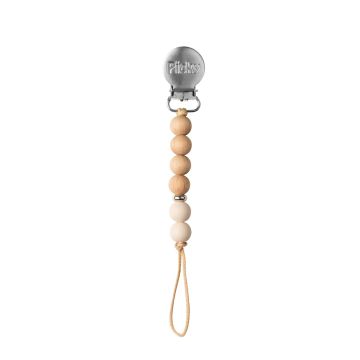 Picky Baby Silicone and Wood Simple Pacifier Clip Lt Beige