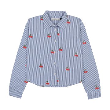 Urban edge Embroidered Pinstripe Shirt Cherries