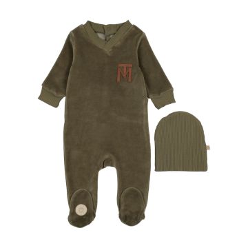 Mon Tresor V-Neck Emblem Footie/Hat
