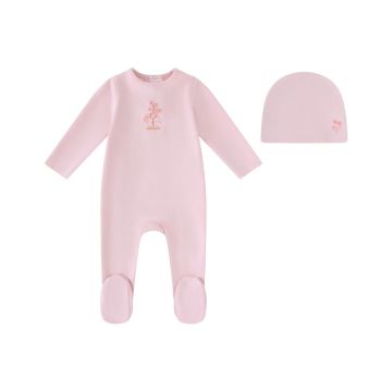 Mini Label Girls Water Print Carousel Footie and Hat - Pink 